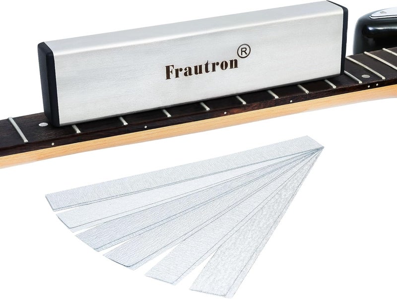 Frautron شريط تسوية الفريت من الفولاذ المقاوم للصدأ، 8 بوصة (200 مم) شريط تسوية الفريت، أداة إصلاح لوتير لملف تسوية لوحة الفريت مع 2 مجموعة من ورق الصنفرة 120/240/320/400/600/1000 حبيبة - Image 1